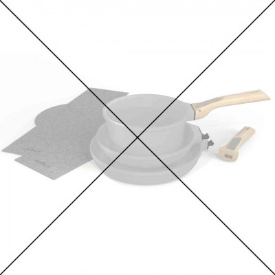 Trio poignées détachables : casserole 20 cm, poêles 24 cm et 28 cm, 2 poignées détachables, 2 feutrines protection